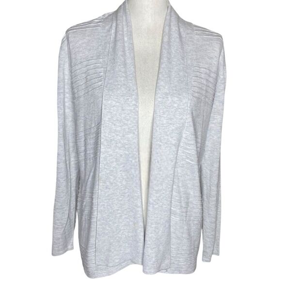 Evolution By Cyrus Wm’s Sz Med Gray Ribbed Knit Folded Collar Open Cardigan - Picture 1 of 4